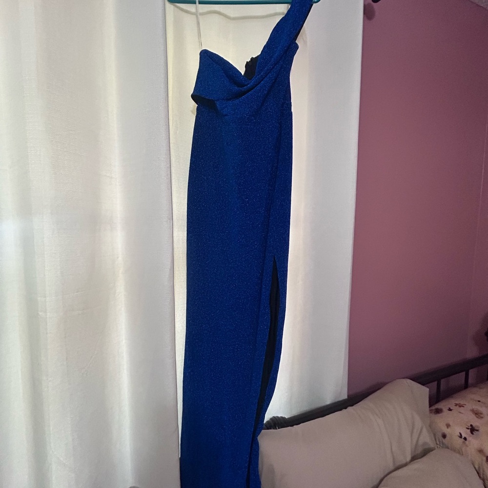 Lulu's One Shoulder Sparkly Blue Dress